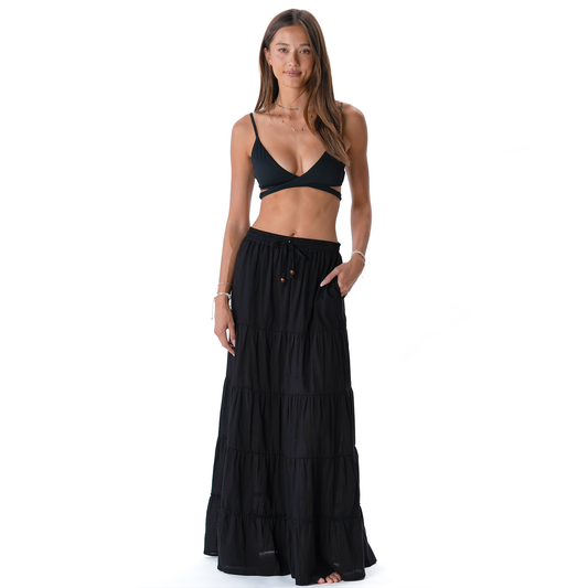 Black Shipwrecked Maxi Skirt with Bead