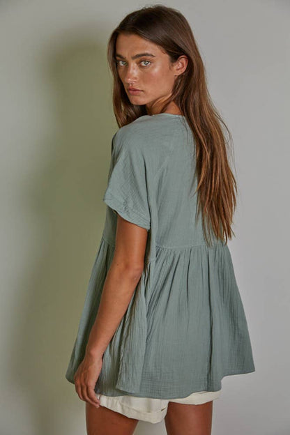 Plunged V-Neck Button Top