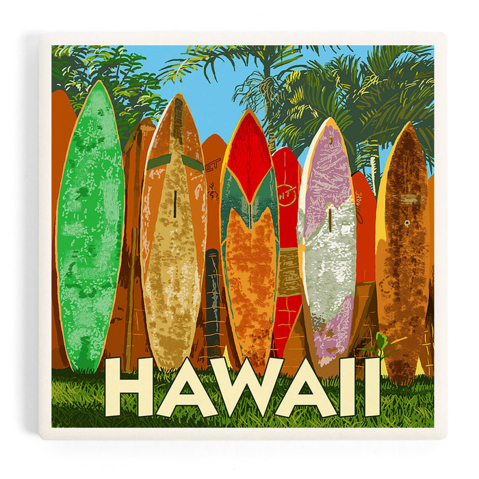 Ceramic Coaster Hawaii, Surfboard Fence