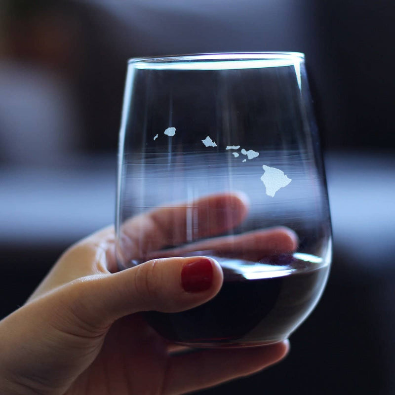 Hawaii Outline Stemless Wine Glass