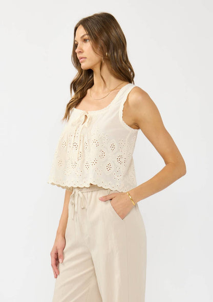 Eyelet Trim Crop Tank