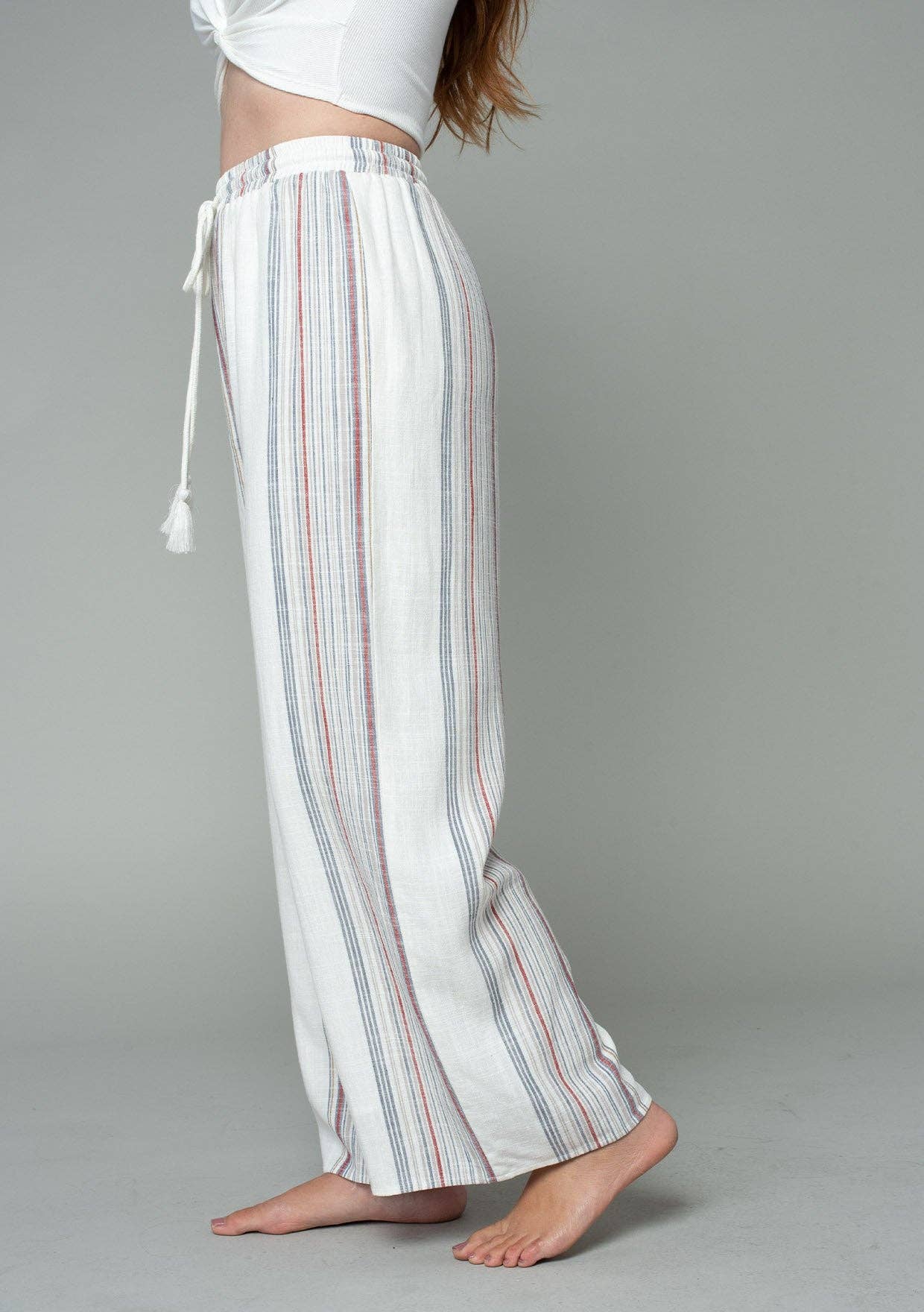 Linen Blend Striped Palazzo Pant