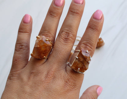 Hematoid Quartz statement ring: Sterling Silver Plated