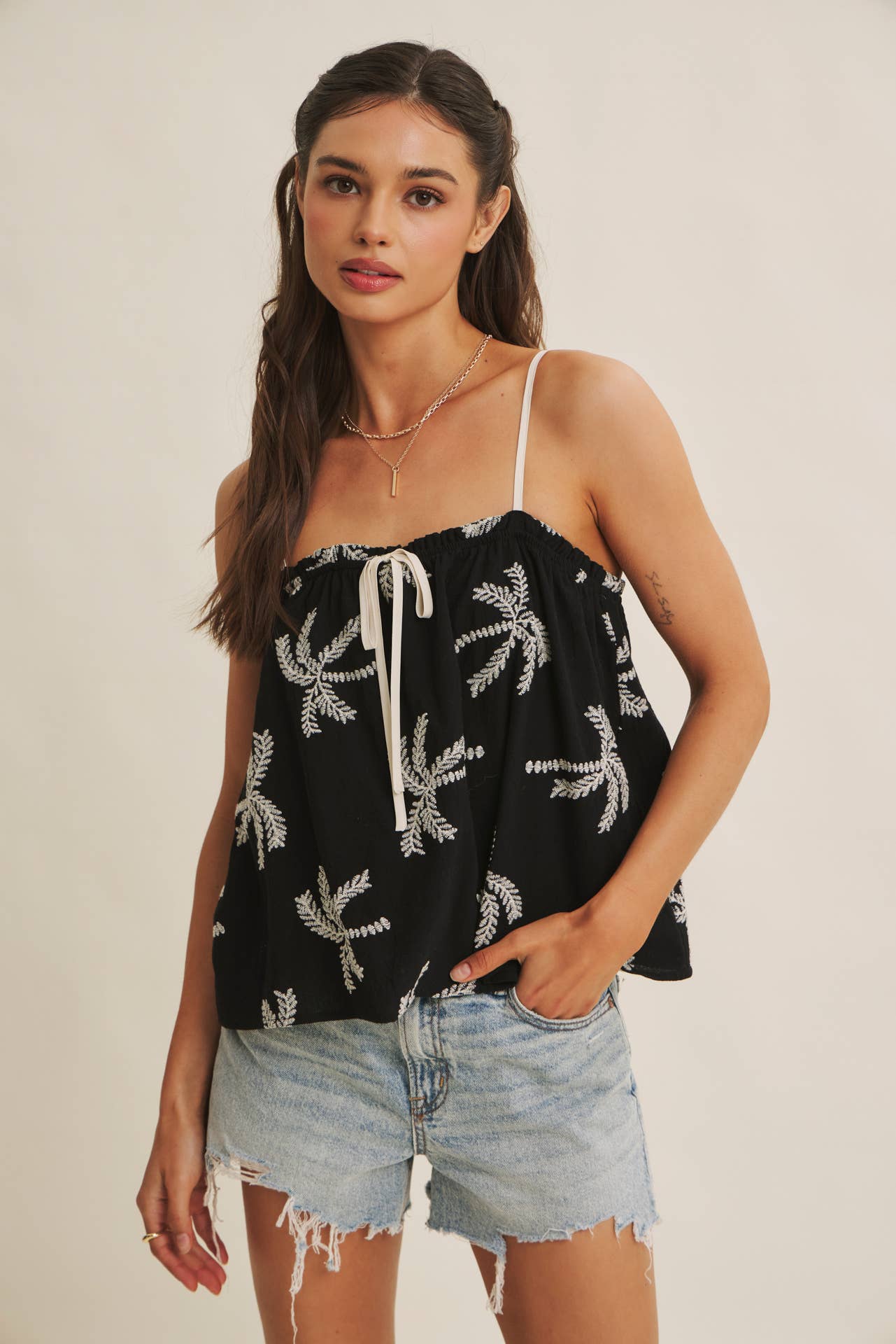 Palm Tree Embroidered Blouse