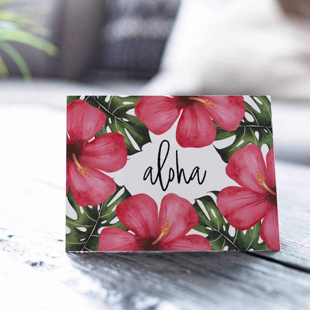 Tropical Hibiscus "Aloha" Greeting Card w/ Envelope