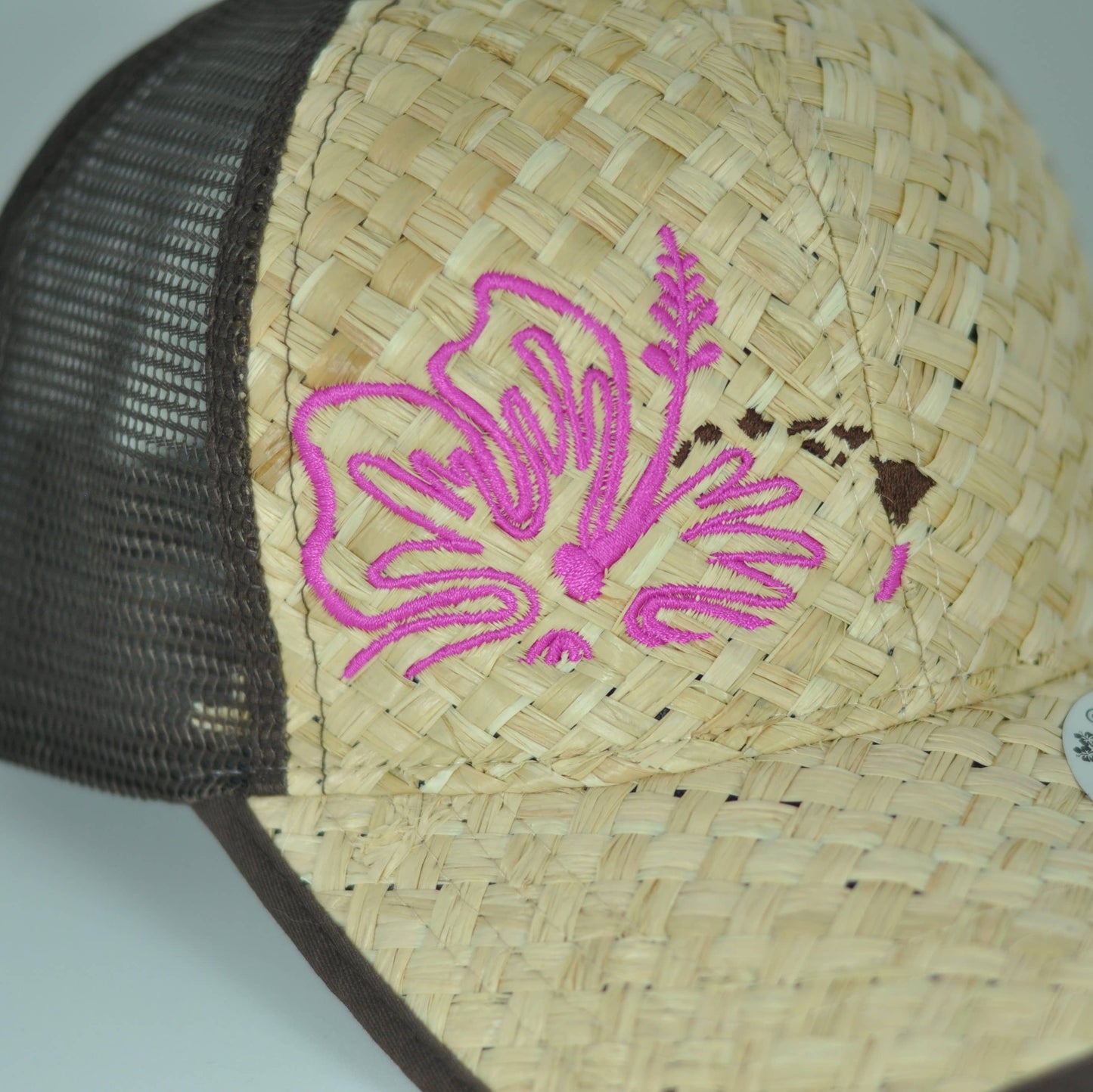 Hawaii Hibiscus Pink Lauhala Straw Trucker Hat