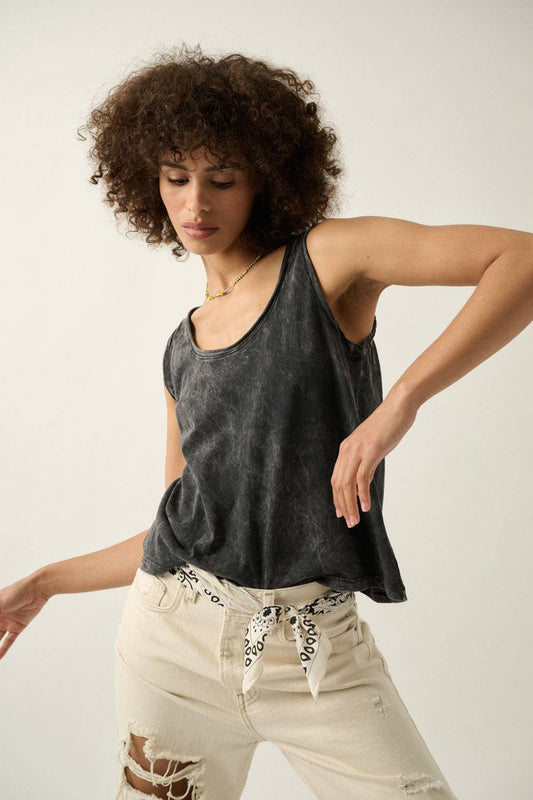 Mineral Wash Scoop Neck Raw Edge Tank Top