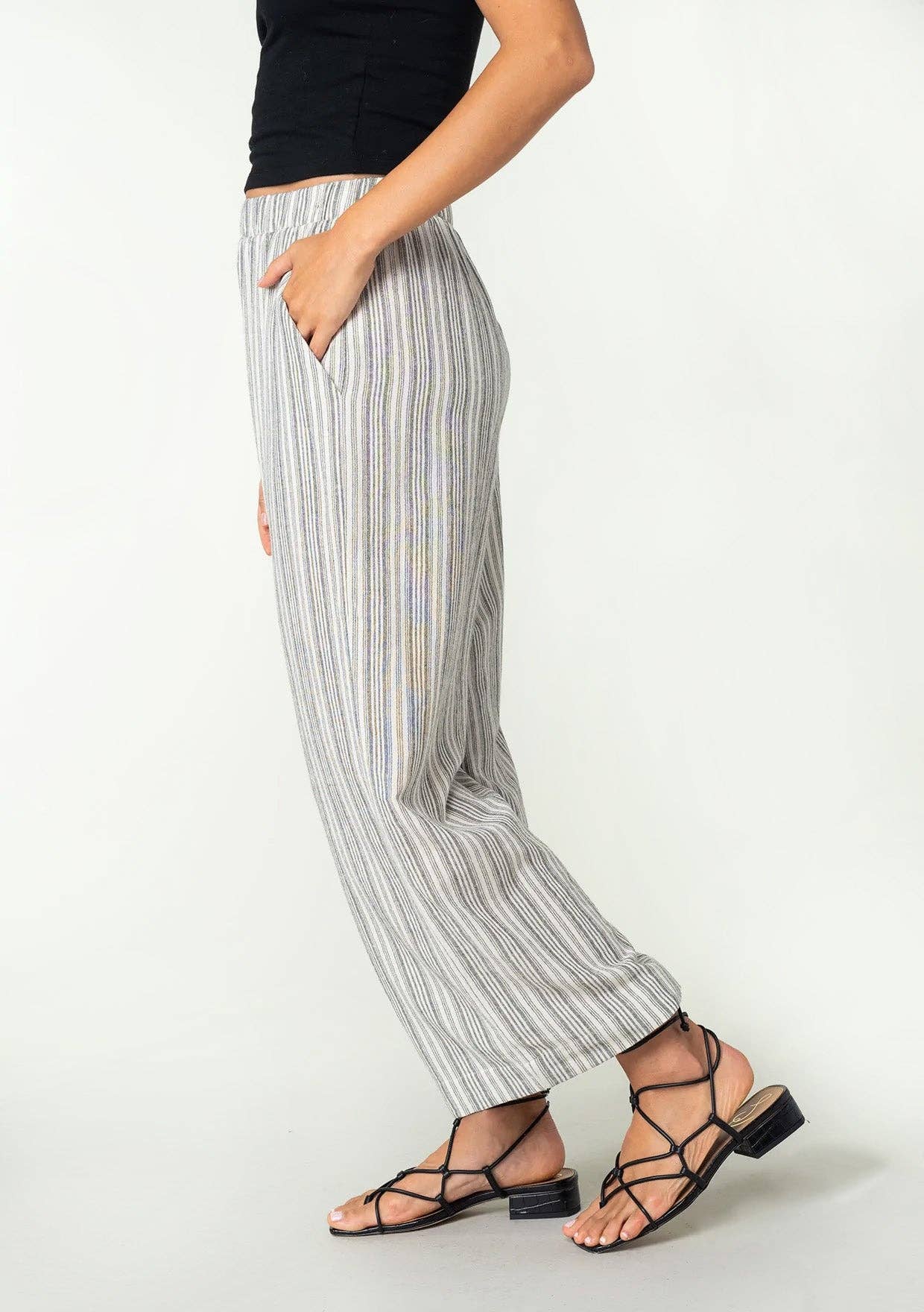 Striped Linen Blend Straight Leg Bottom