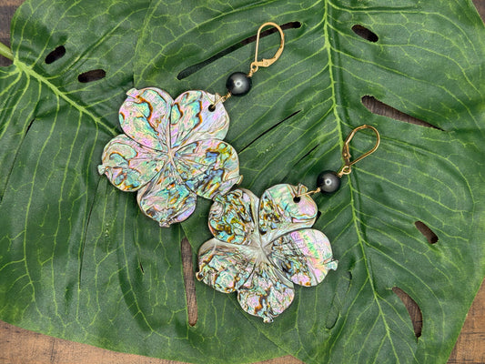 Abalone Flower w/Tahitian Pearl Earrings