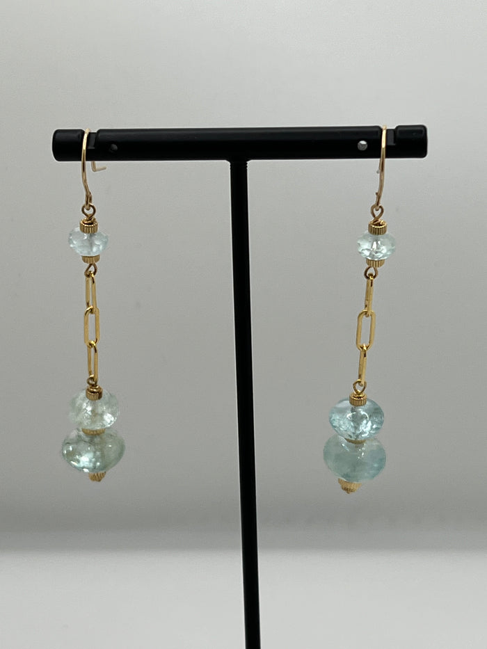 Aquamarine Rondelle Chainlink Earrings