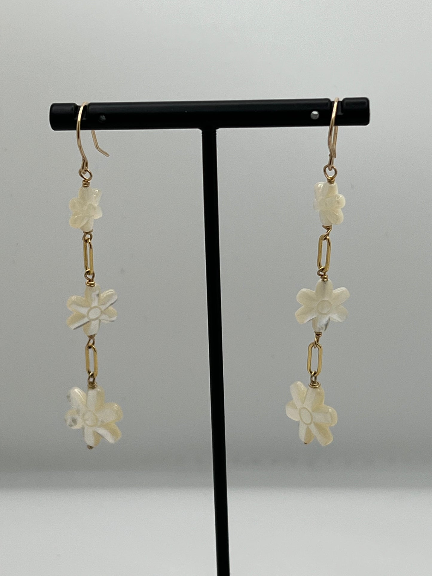 Mother of Pearl Tri Flower Drop Earrings