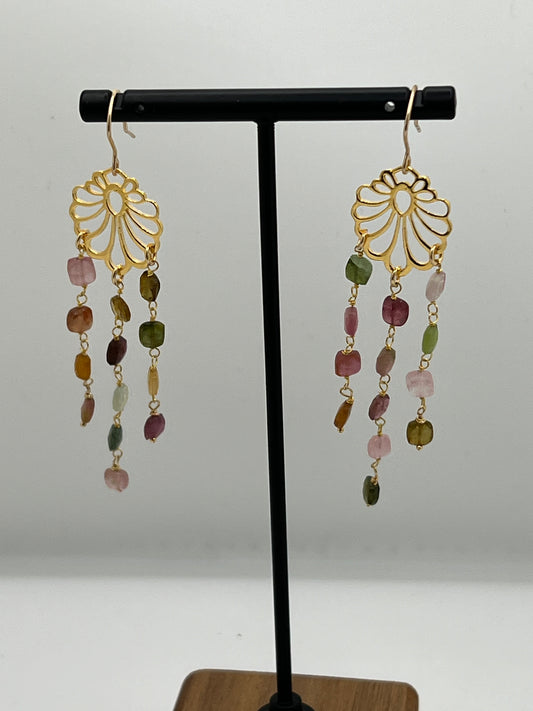 Toumaline Tri Drop on Vermeil Earrings