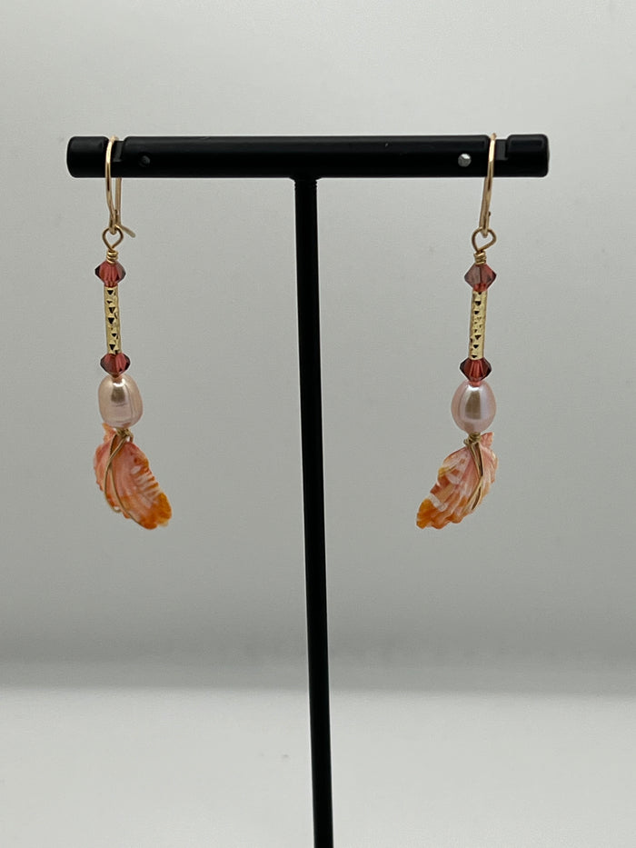 Sunrise Shell with Pink Pearls and Swarovski Crystal Drop Earrings