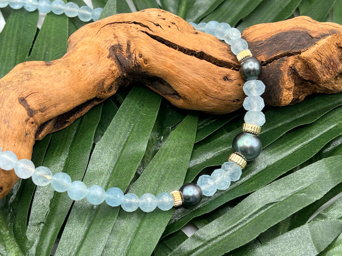 Aquamarine with 3 Tahitian Pearl Necklace