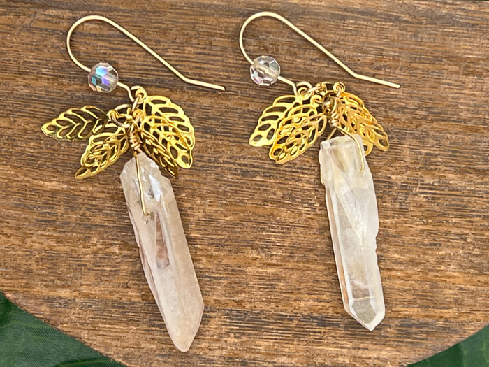 Raw Crystal Gold Leaf Earrings