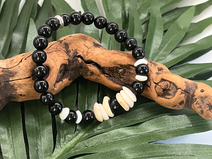 Men's Onyx Puka Shell Bracelet