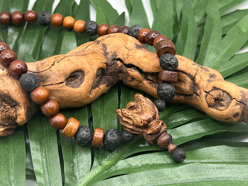 Men's Wood Dragon Lava Necklace