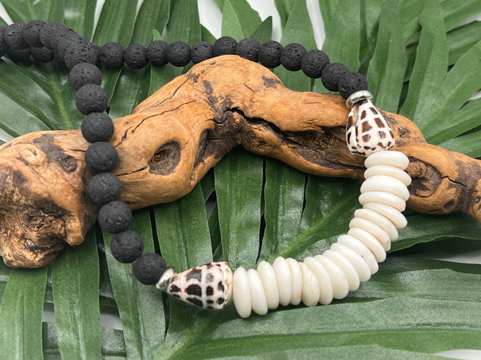 Men's Hebrew Cone Puka Shell Lava Necklace