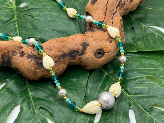 Pikake Shell Necklace with Single Pearl