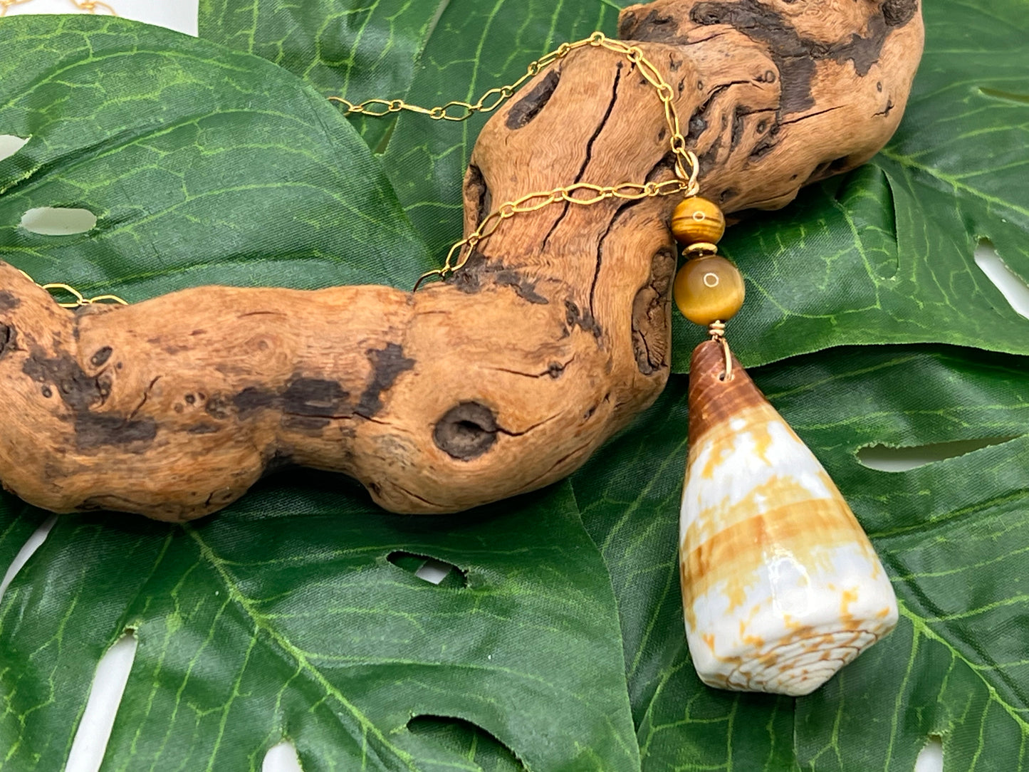 Tiger Eye with Cone Shell Necklace