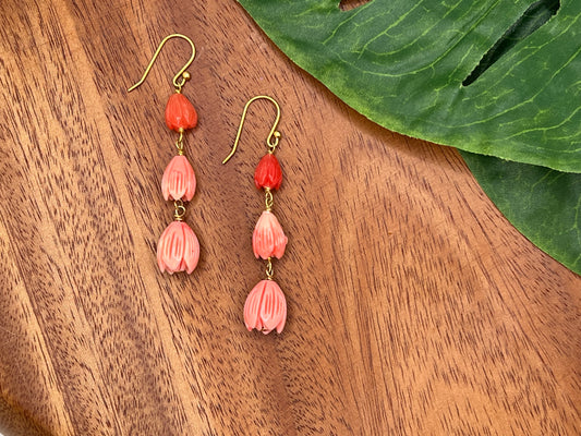 Coral Pikake Drop Earrings