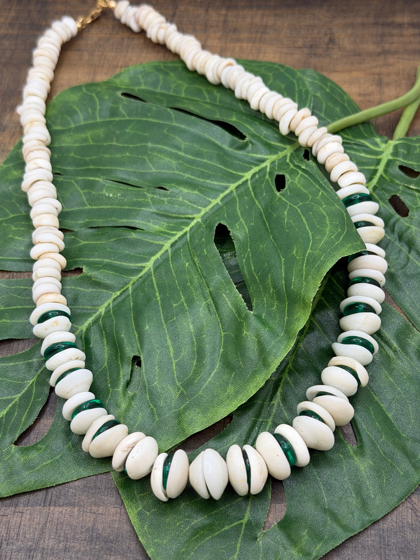 Puka w/Green Glass Necklace
