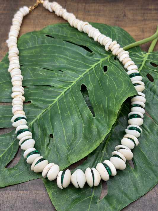 Puka w/Green Glass Necklace