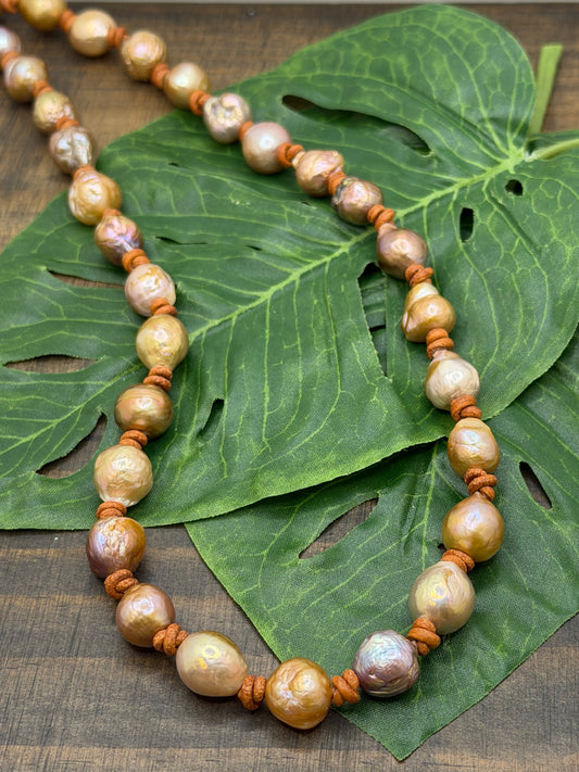 Leather Knotted Edison Pearl Necklace