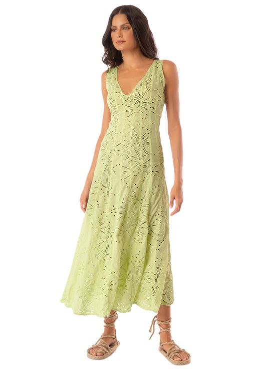 Palm Embroidery Geranium Maxi Dress