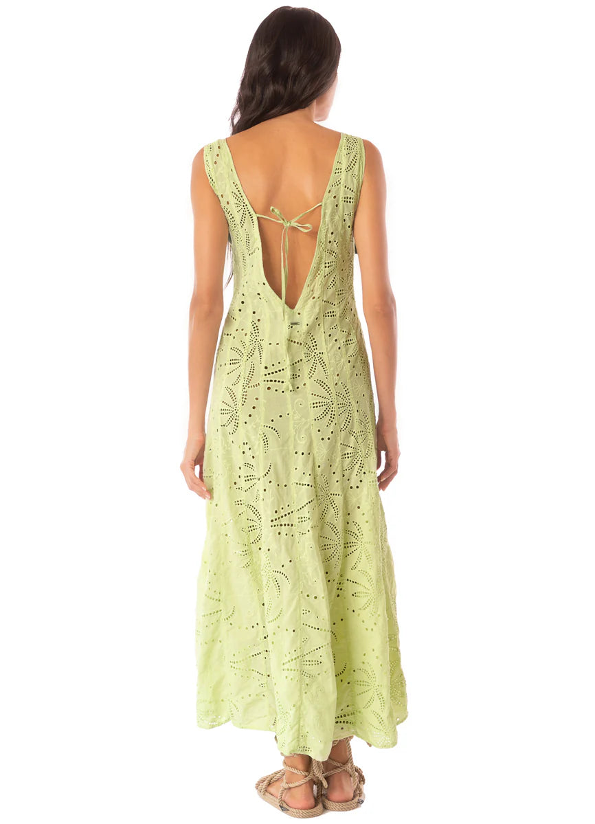 Palm Embroidery Geranium Maxi Dress