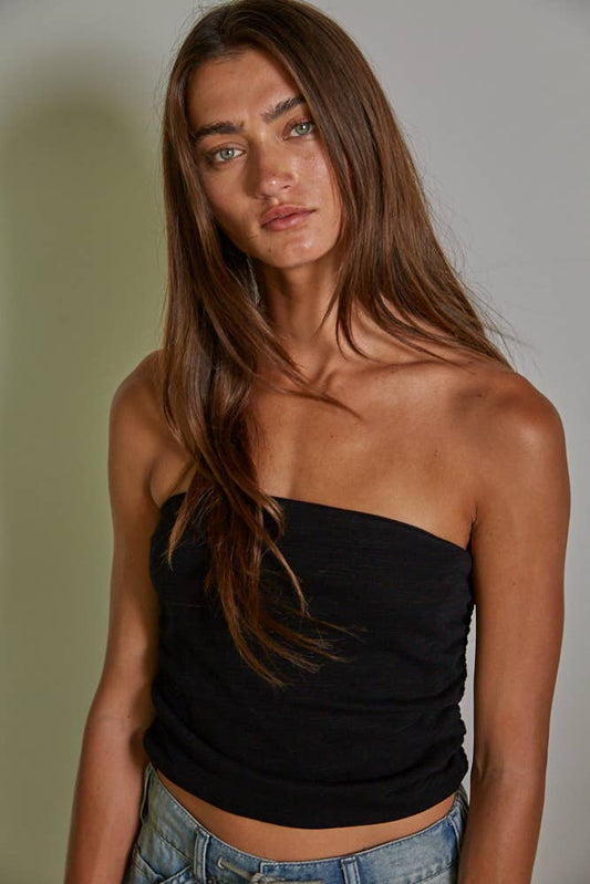 Side Ruched Strapless Tube Top