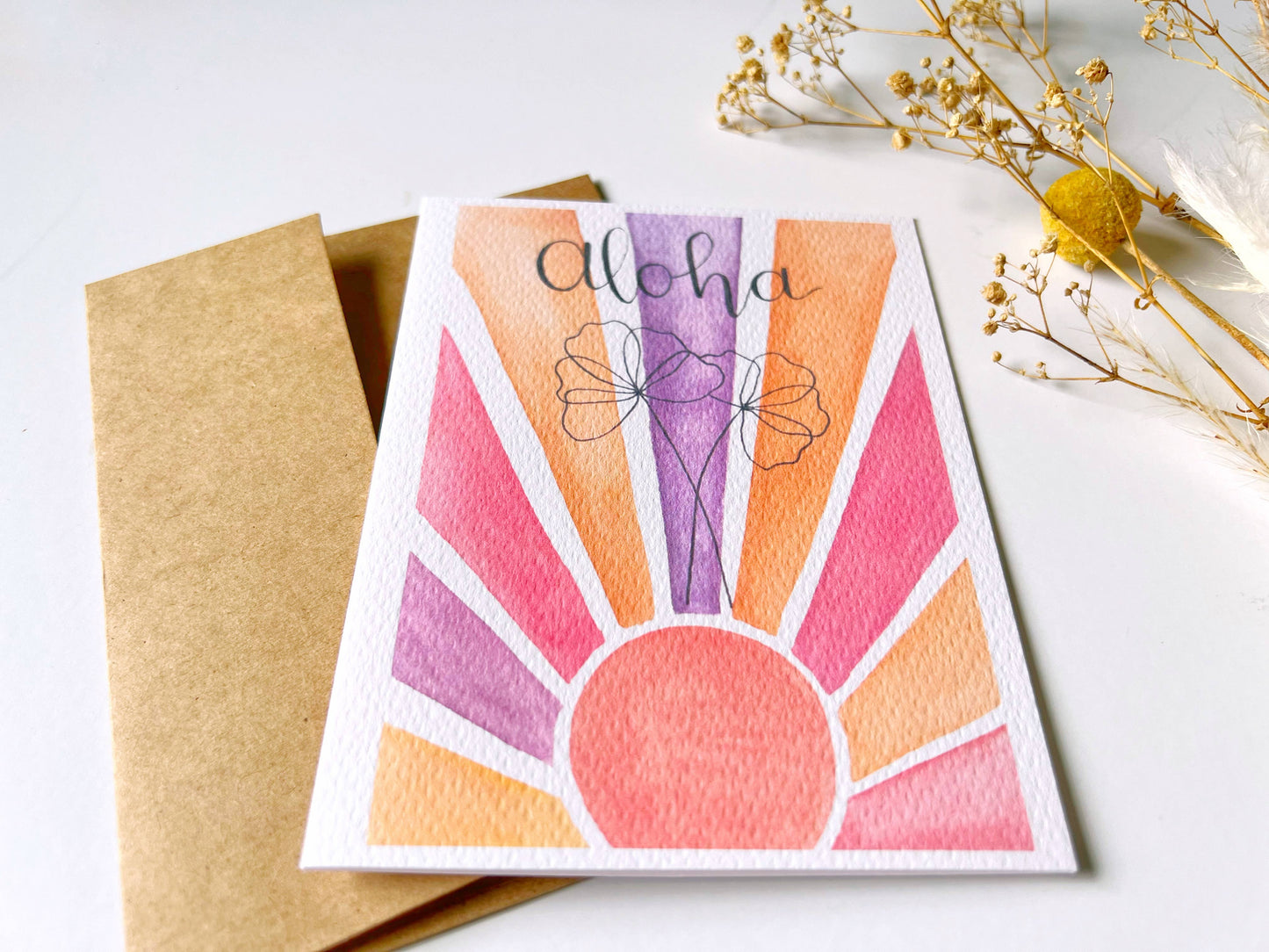 Sun Beam Watercolor Greeting Card | Floral | Aloha Card