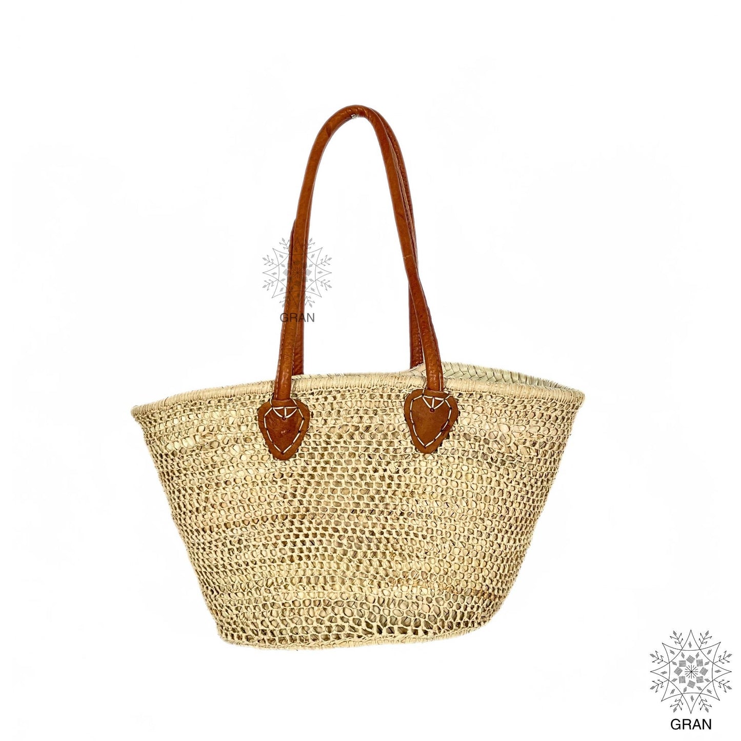 French Market Bag, Straw Tote Bag with Leather Handles