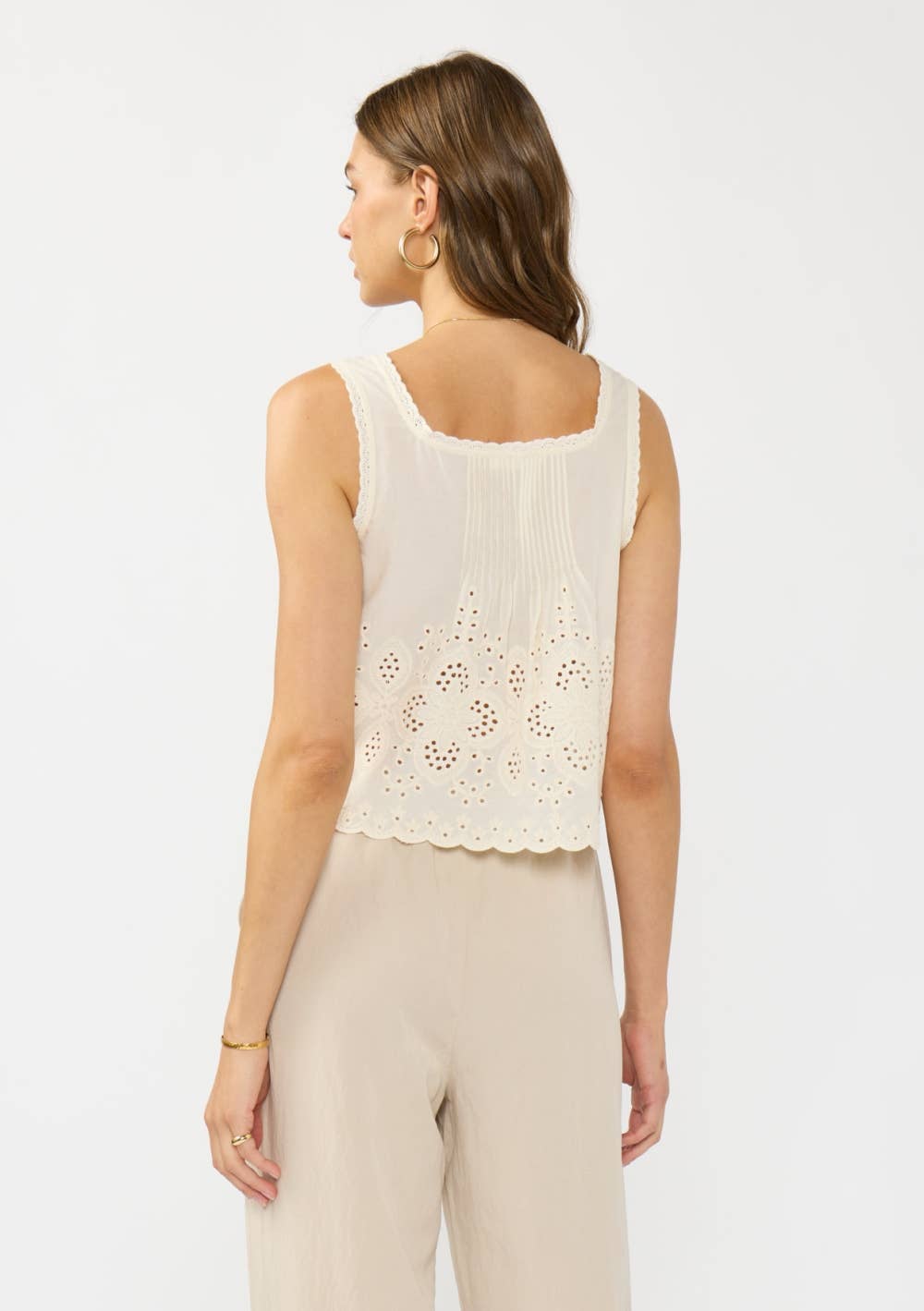 Eyelet Trim Crop Tank