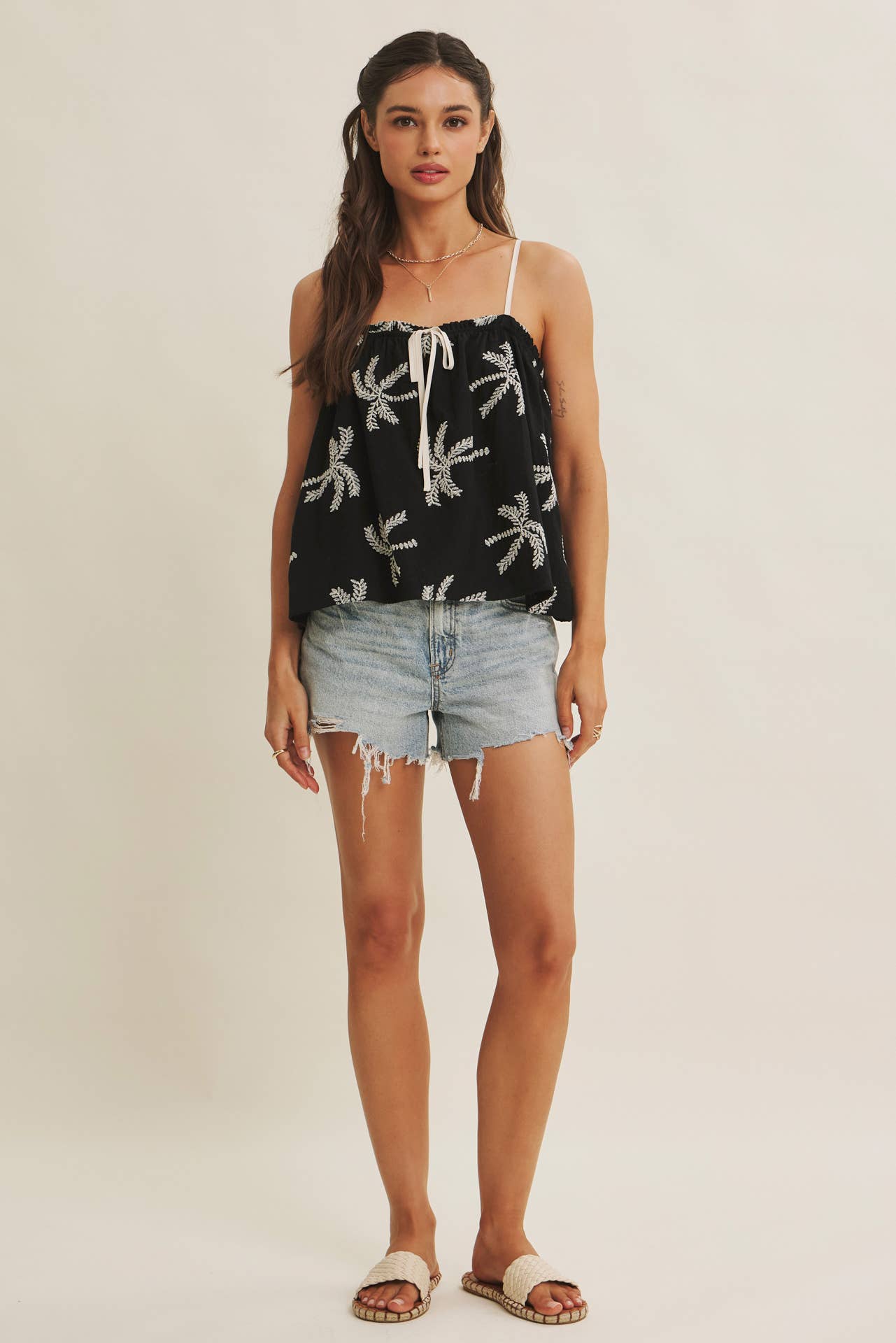Palm Tree Embroidered Blouse
