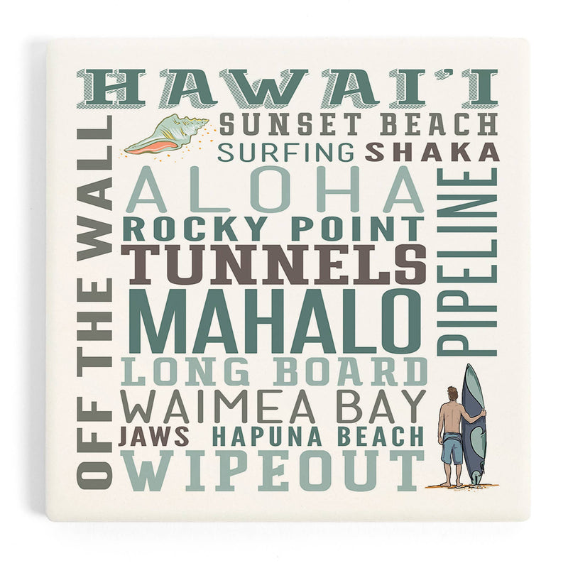 Ceramic Coaster Hawaii, Typography, Brown and Green