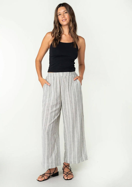 Striped Linen Blend Straight Leg Bottom