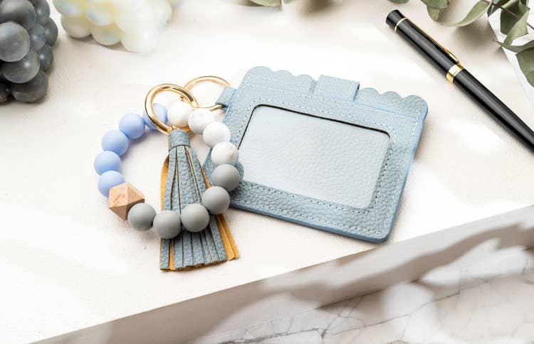 Leather Keychain Wallet With Wristlet Bangle Bracelet