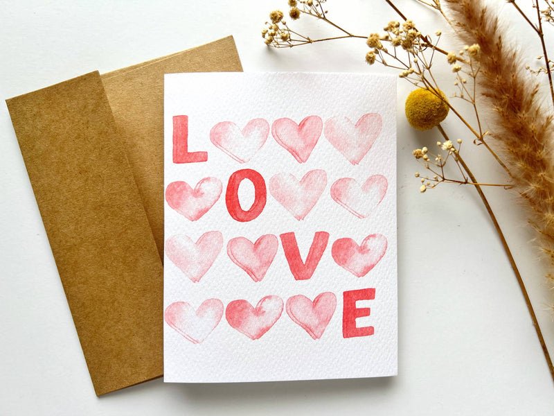 LOVE Watercolor Greeting Card | Valentine's Card