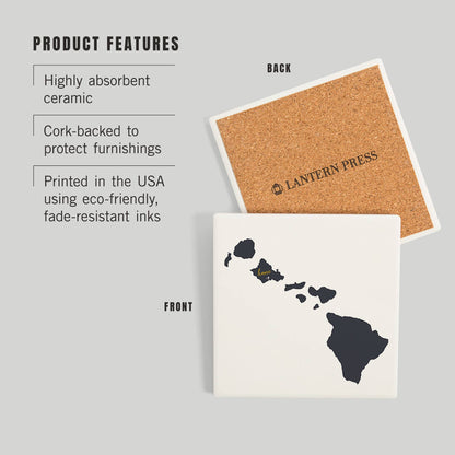 Ceramic Coaster O'ahu, Hawaii, Home State, Gray on White