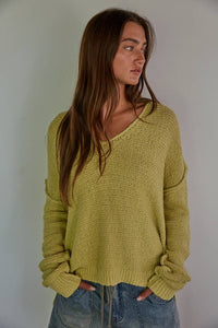 Knit Sweater V-Neck Long Sleeve Top