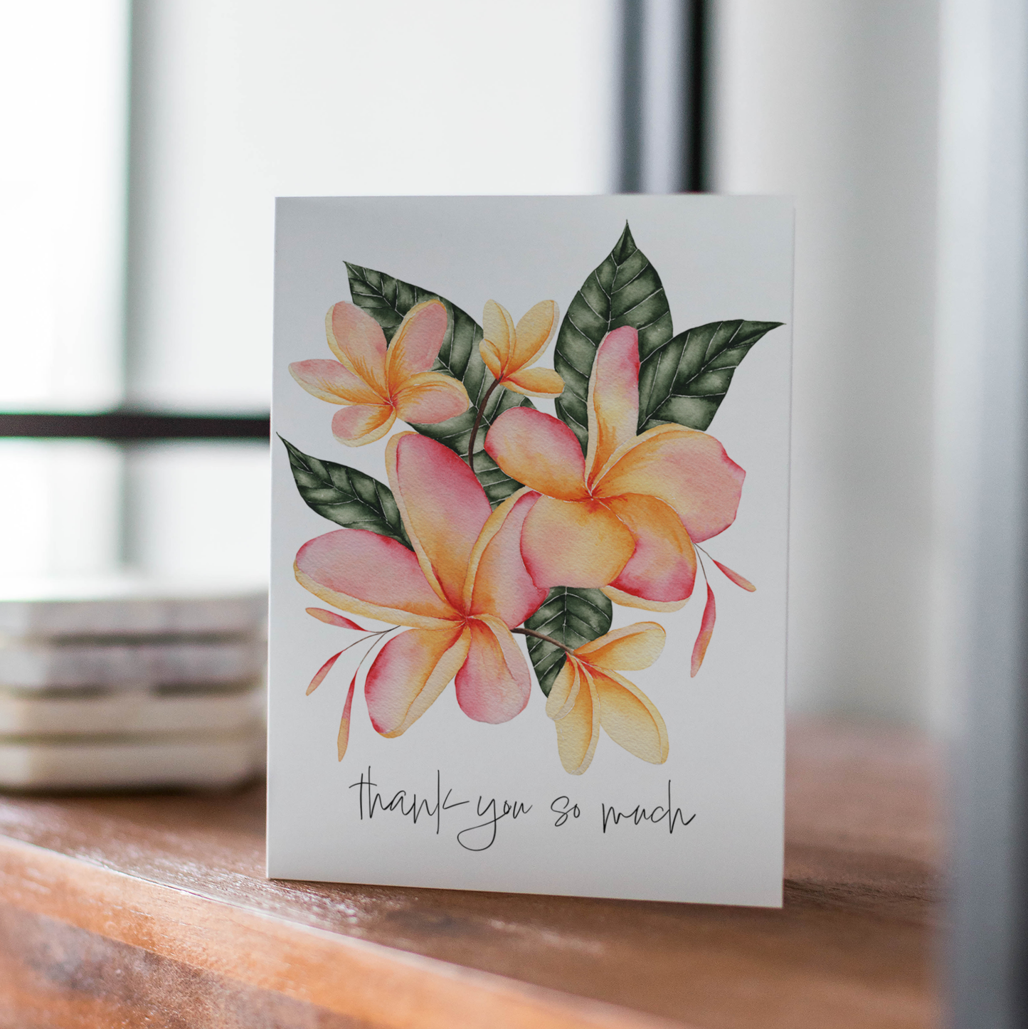 Tropical Watercolor Plumeria Thank You Card with Envelope