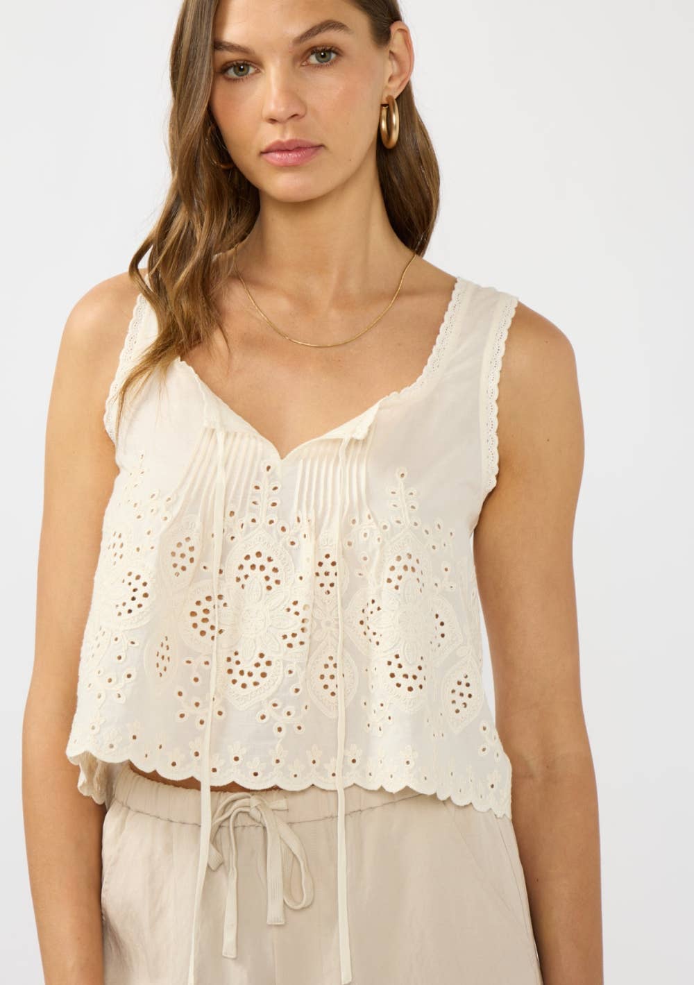 Eyelet Trim Crop Tank