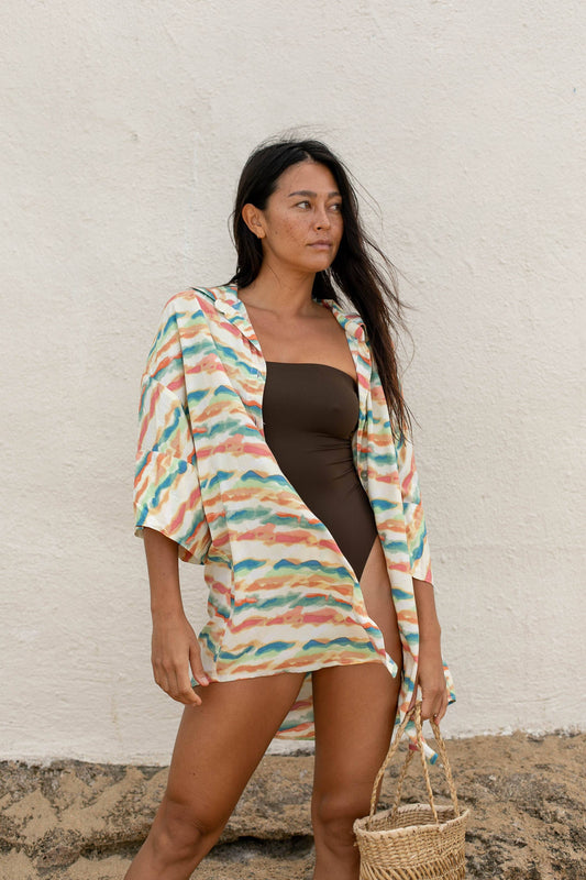 Rainbow Sherbet Sustainable Women's Oversized Cover Up Shirt