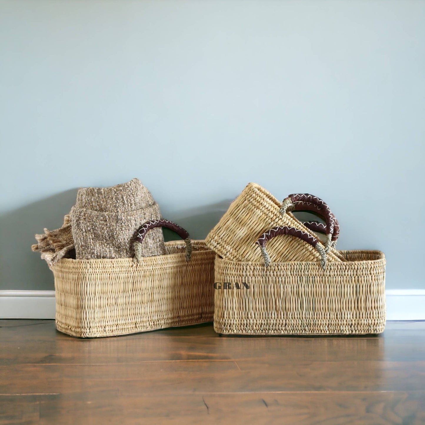 Market Reed Storage & Leather Baskets Shopping Bag