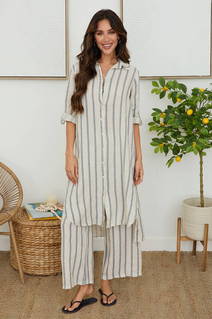 Linen Striped Wide Leg Pant