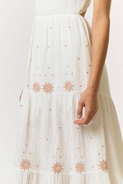 Cotton Gauze Embroidery Back Cutout Midi Dress