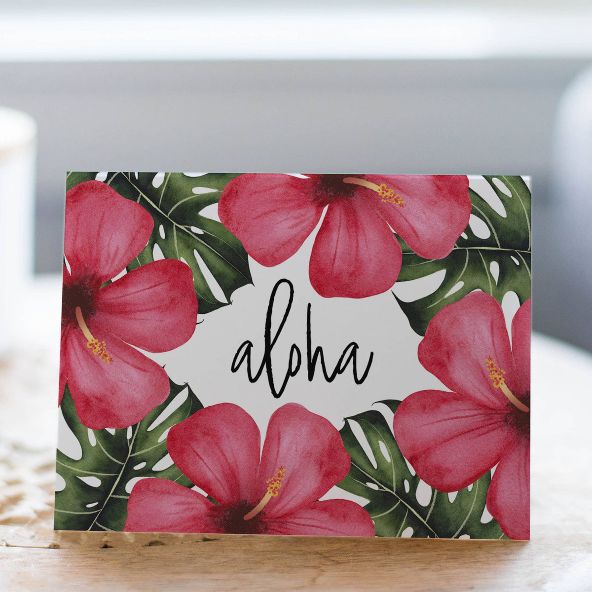 Tropical Hibiscus "Aloha" Greeting Card w/ Envelope