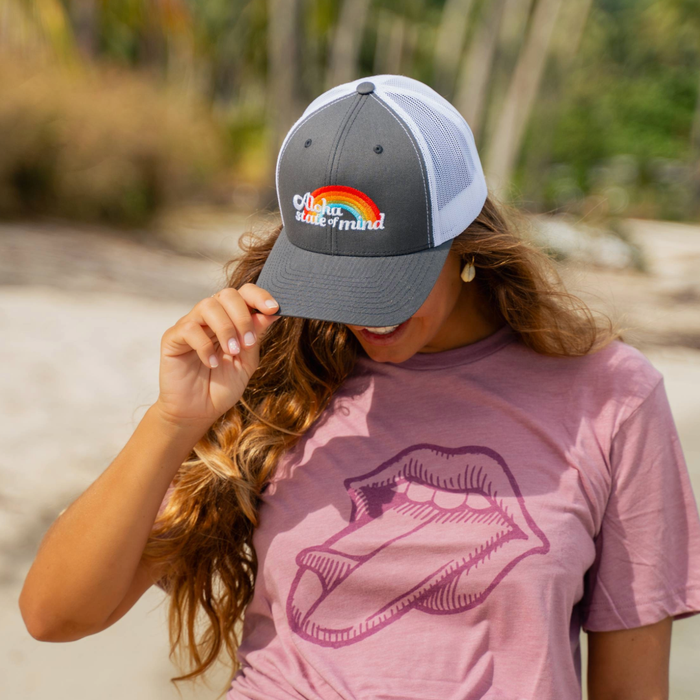 Aloha State of Mind Retro Trucker Hat in Charcoal Gray