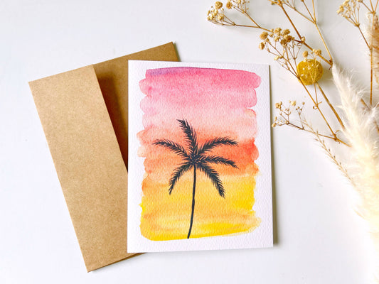 Sunset Palm Greeting Card | Stationery | Art